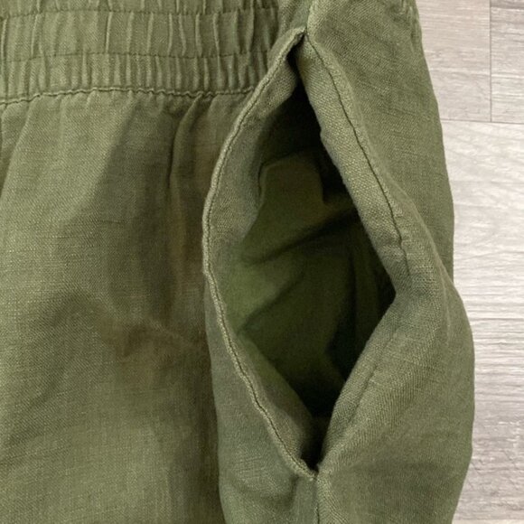 Whistles 100% Linen Wide Leg Crop Pants Womens 14 Olive Green Elastic Waist Soft - Picture 5 of 9